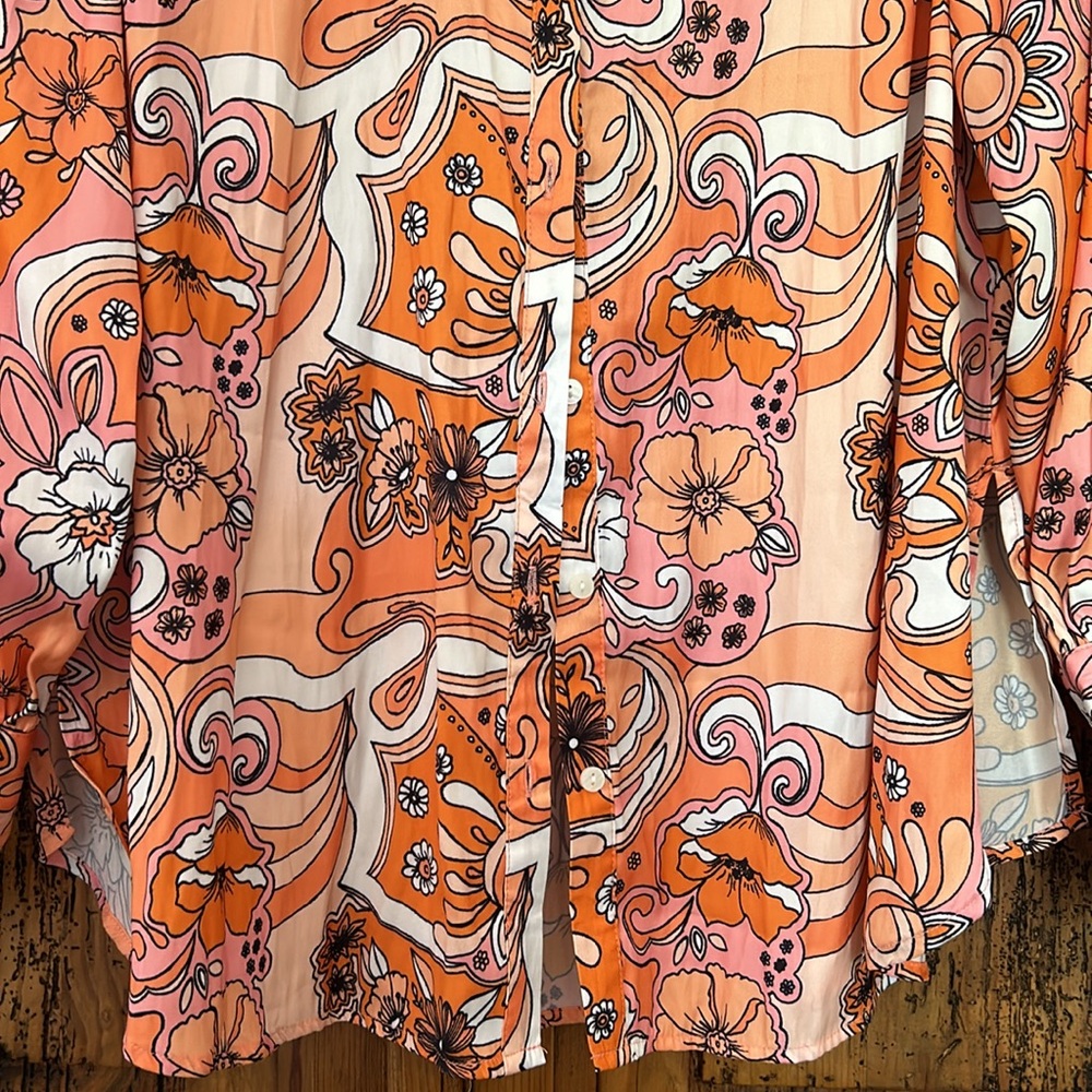Free People Serena Printed Button Down Silky Floral Boho 70’s Top Blouse Shirt - Picture 8 of 13